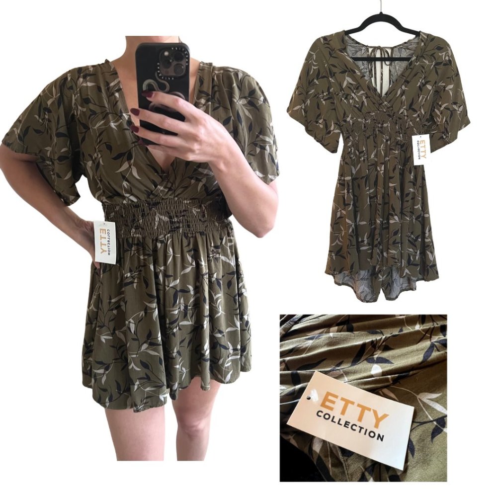 Final Touch Romper with Flowy Sleeves | Olive Green Floral | S